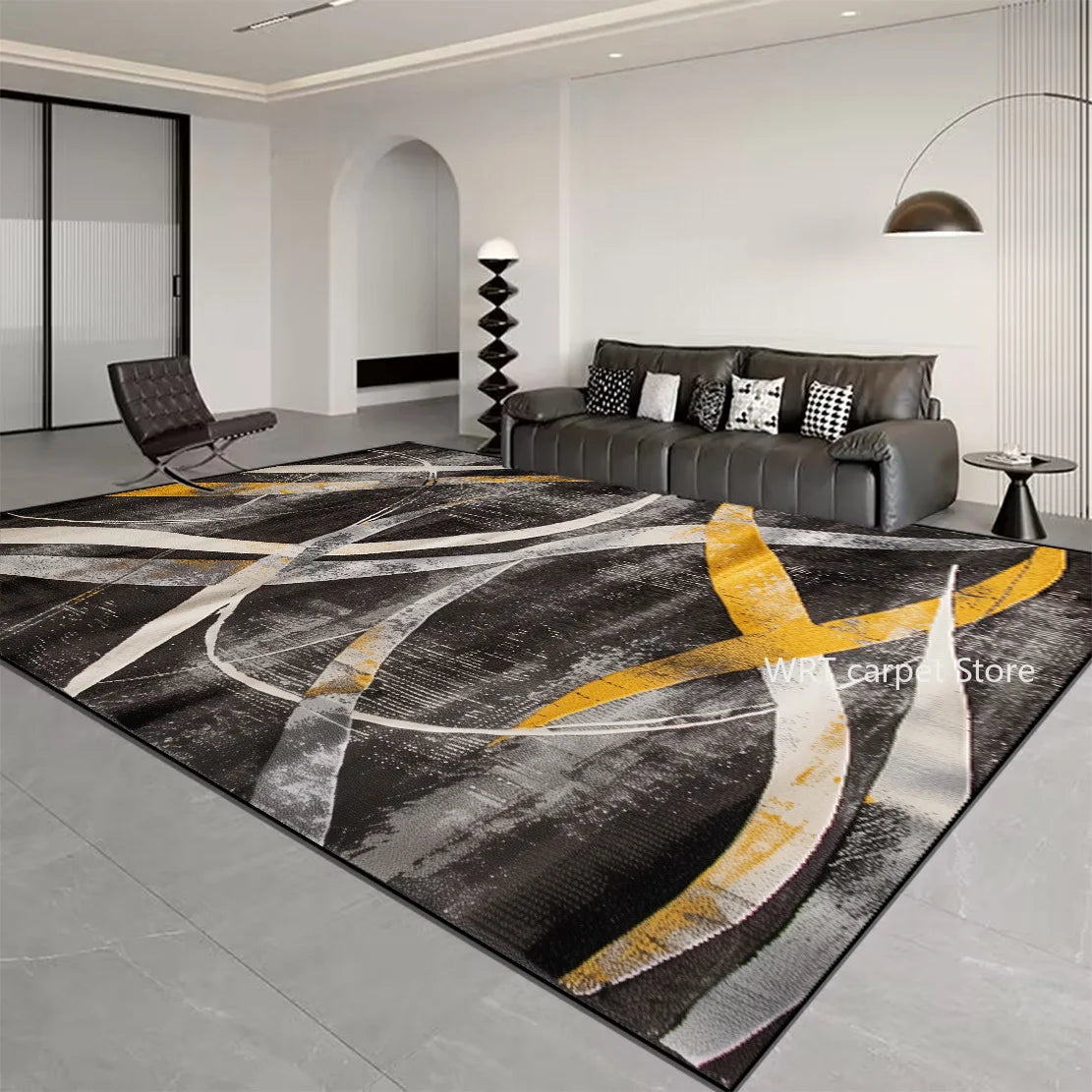 Nordic Light Luxury Stripes Carpet for Living Room Decor Soft Easy Cleaning Rugs for Bedroom Large Area Orange Brown Floor Mat