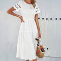 Women's Clothing 2025 Spring and Summer Solid Color Round Neck Temperament Hollow Dress Female Vestidos De Mujer