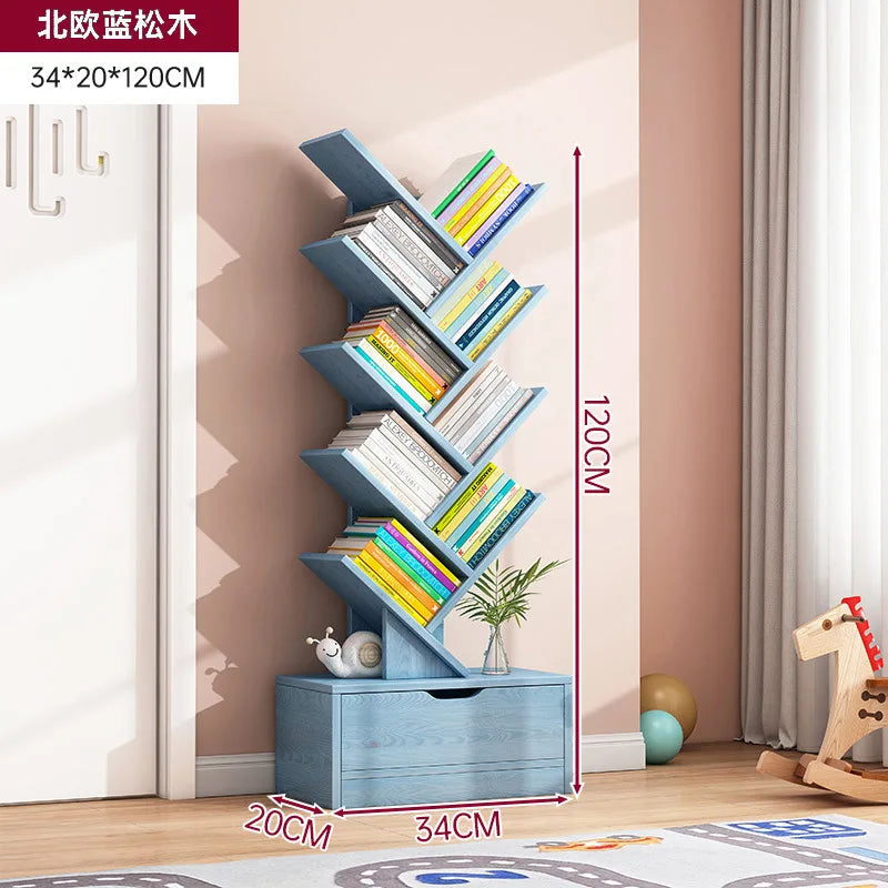 Simple Tree Shape Small Bookshelf Wall-Mounted Living Room Floor Standing Storage Rack Creative Home Organization Cabinet