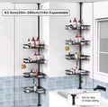 1pcs bathroom corner shower storage rack tension rod, 4-layer stainless steel anti rust shower corner rack, adjustable floor standing without drilling, very suitable for organizing bathroom essentials such as shampoo, soap, conditioner, shower gel, etc